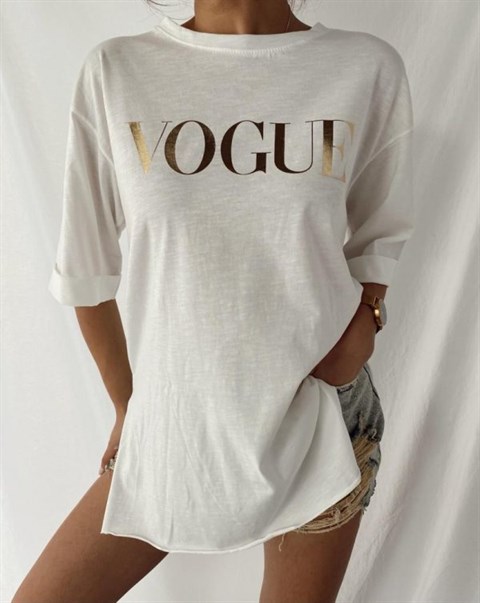Vogue Altın Baskılı Tshirt